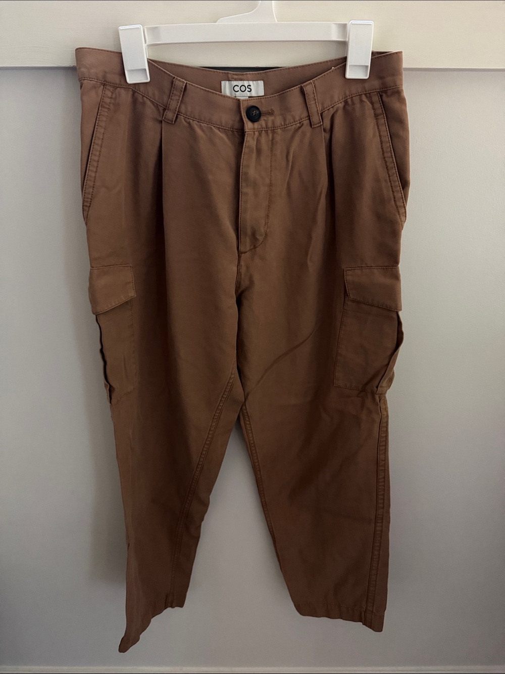 COS Women’s Brown Cargo Utility Pants 30R Tapered Cropped Leg Multiple Pockets